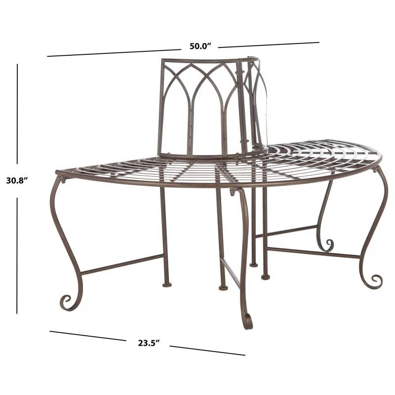 Outdoor Patio Garden Rustic Bronze Brown Wrought Iron Half-Circle Tree Bench - Tampa Home & Garden Store