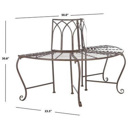 Outdoor Patio Garden Rustic Bronze Brown Wrought Iron Half-Circle Tree Bench - Tampa Home & Garden Store