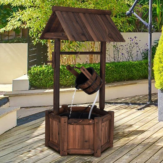 Outdoor Patio Garden Solid Wood Wishing Well Water Fountain with Pump - Tampa Home & Garden Store
