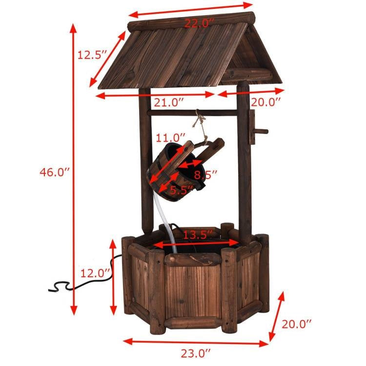 Outdoor Patio Garden Solid Wood Wishing Well Water Fountain with Pump - Tampa Home & Garden Store