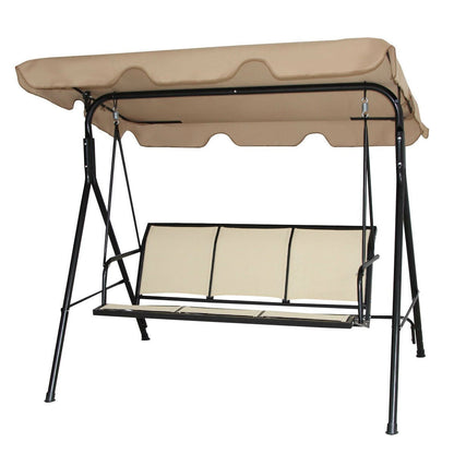 Outdoor Porch Patio 3-Person Canopy Swing in Light Brown - Tampa Home & Garden Store