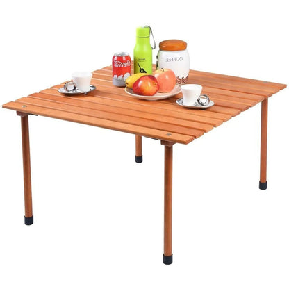 Outdoor Portable Roll-Up Folding Wood Patio Table with Carry Bag - Tampa Home & Garden Store
