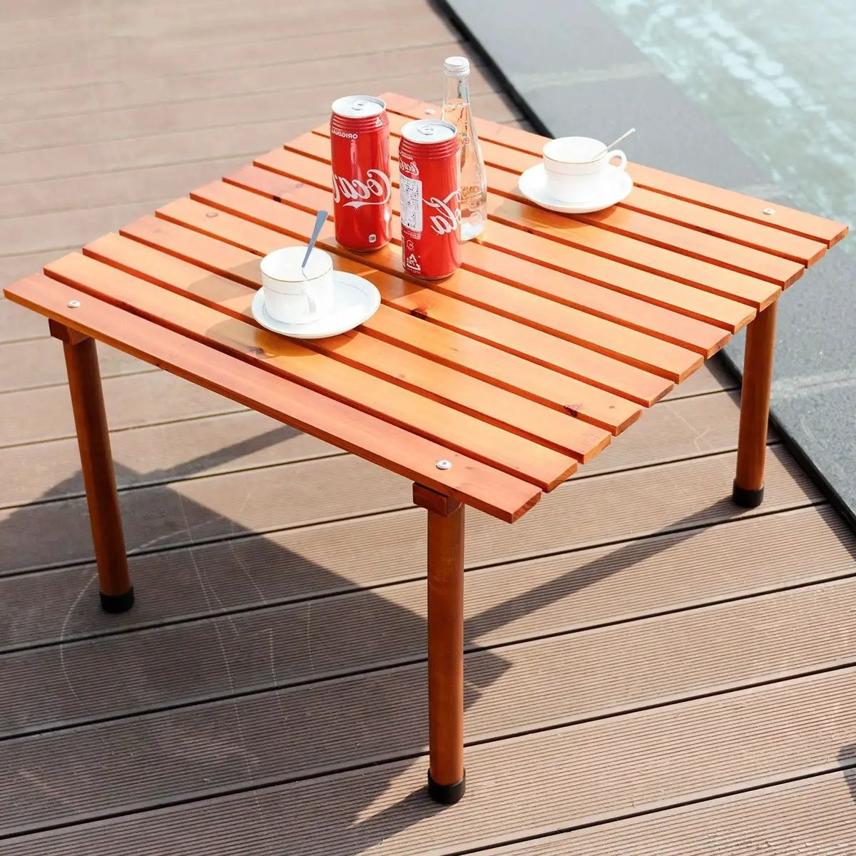 Outdoor Portable Roll-Up Folding Wood Patio Table with Carry Bag - Tampa Home & Garden Store
