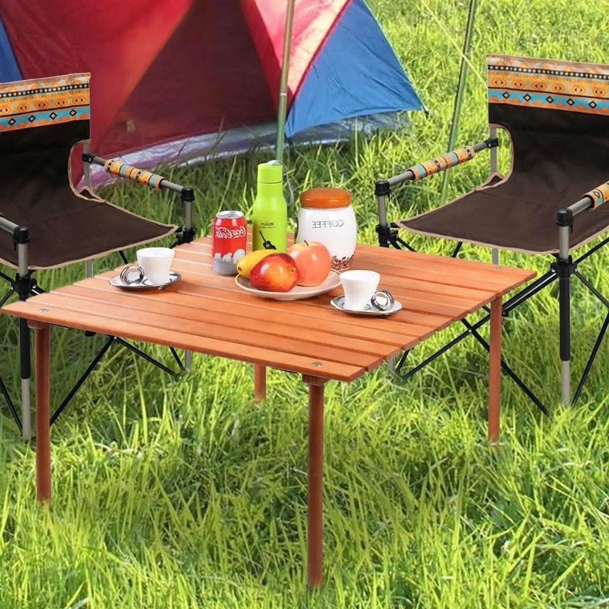 Outdoor Portable Roll-Up Folding Wood Patio Table with Carry Bag - Tampa Home & Garden Store