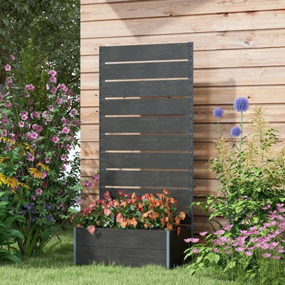 Outdoor Raised Bed Planter with Slatted Fence Trellis in Black Wood Finish - Tampa Home & Garden Store