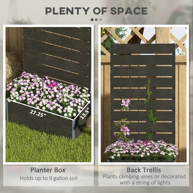Outdoor Raised Bed Planter with Slatted Fence Trellis in Black Wood Finish - Tampa Home & Garden Store