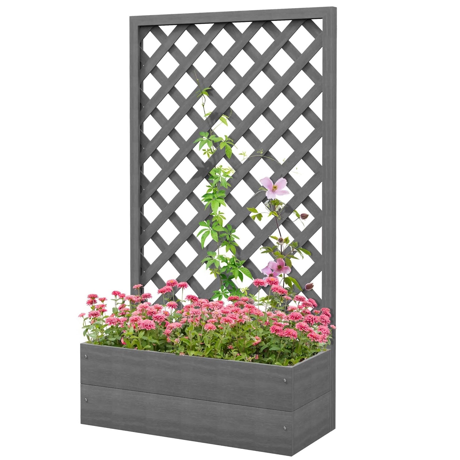 Outdoor Raised Garden Bed Planter Box with Lattice Trellis in Grey Wood Finish - Tampa Home & Garden Store