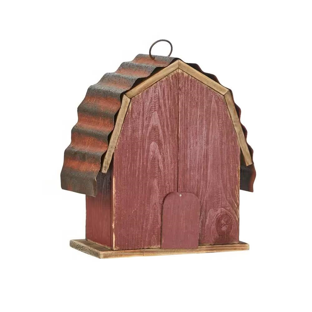Outdoor Red Wood and Metal Barn Style Hanging Bird House - Tampa Home & Garden Store