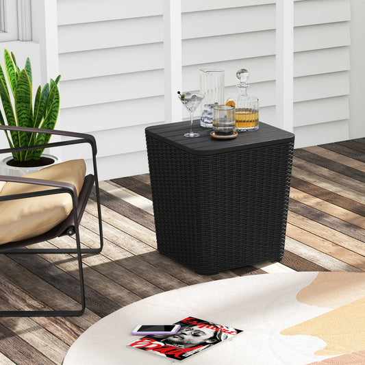 Outdoor Resin Storage Side Table with Removable Lid and Wicker-woven Accent-Black - Tampa Home & Garden Store
