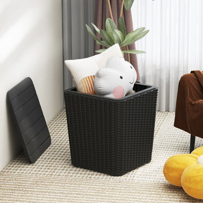 Outdoor Resin Storage Side Table with Removable Lid and Wicker-woven Accent-Black - Tampa Home & Garden Store