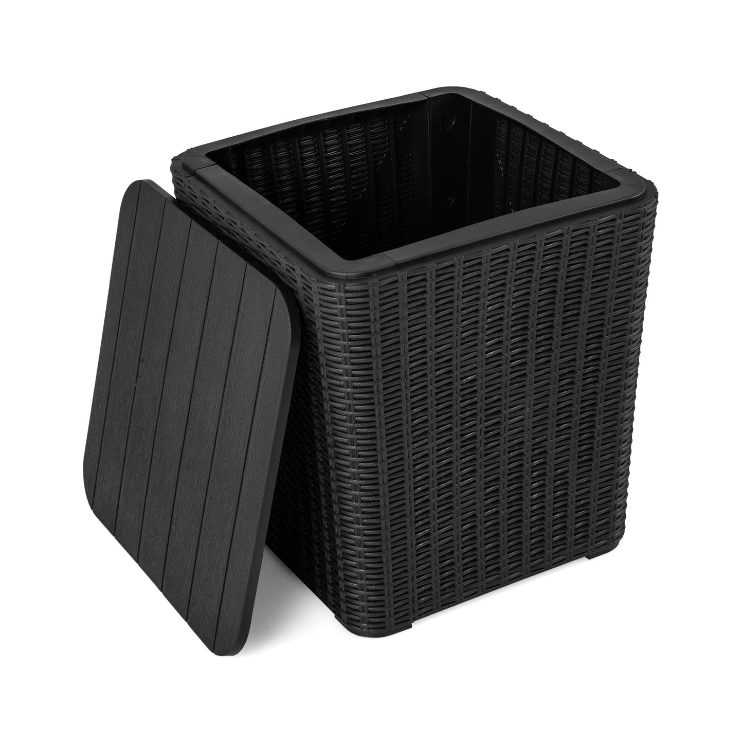 Outdoor Resin Storage Side Table with Removable Lid and Wicker-woven Accent-Black - Tampa Home & Garden Store