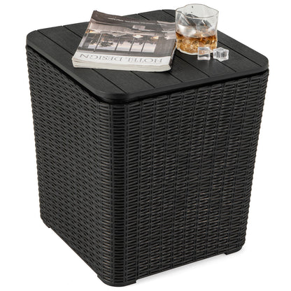 Outdoor Resin Storage Side Table with Removable Lid and Wicker-woven Accent-Black - Tampa Home & Garden Store