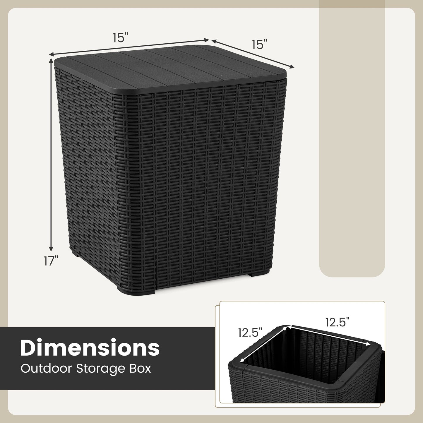 Outdoor Resin Storage Side Table with Removable Lid and Wicker-woven Accent-Black - Tampa Home & Garden Store