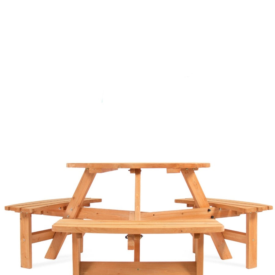 Outdoor Round Wood Picnic Table Bench Set with Umbrella Hole - Seats 6 - Tampa Home & Garden Store