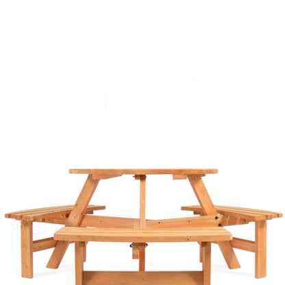 Outdoor Round Wood Picnic Table Bench Set with Umbrella Hole - Seats 6 - Tampa Home & Garden Store