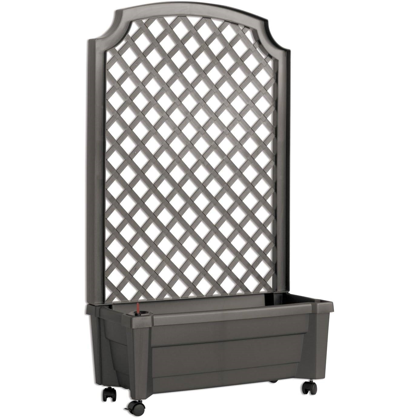 Outdoor Self-Watering Garden Planter with Trellis and Wheels in Grey Plastic - Tampa Home & Garden Store