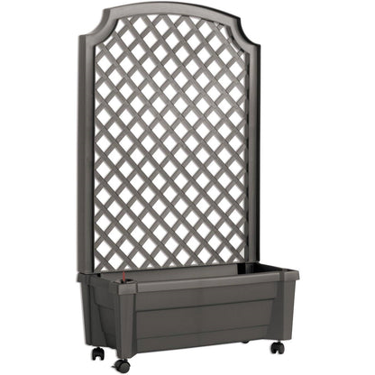 Outdoor Self-Watering Garden Planter with Trellis and Wheels in Grey Plastic - Tampa Home & Garden Store