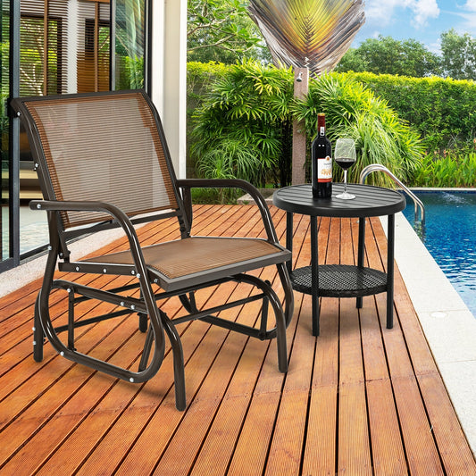 Outdoor Single Swing Glider Rocking Chair with Armrest-Brown - Tampa Home & Garden Store