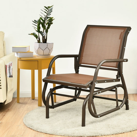 Outdoor Single Swing Glider Rocking Chair with Armrest-Brown - Tampa Home & Garden Store