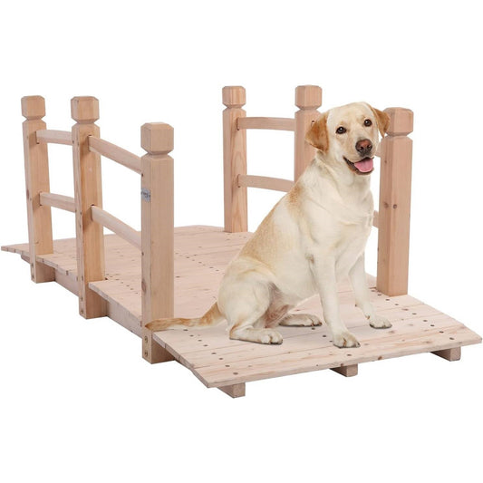 Outdoor Solid Wood 5-Ft Garden Bridge in Natural Wood Finish - Tampa Home & Garden Store