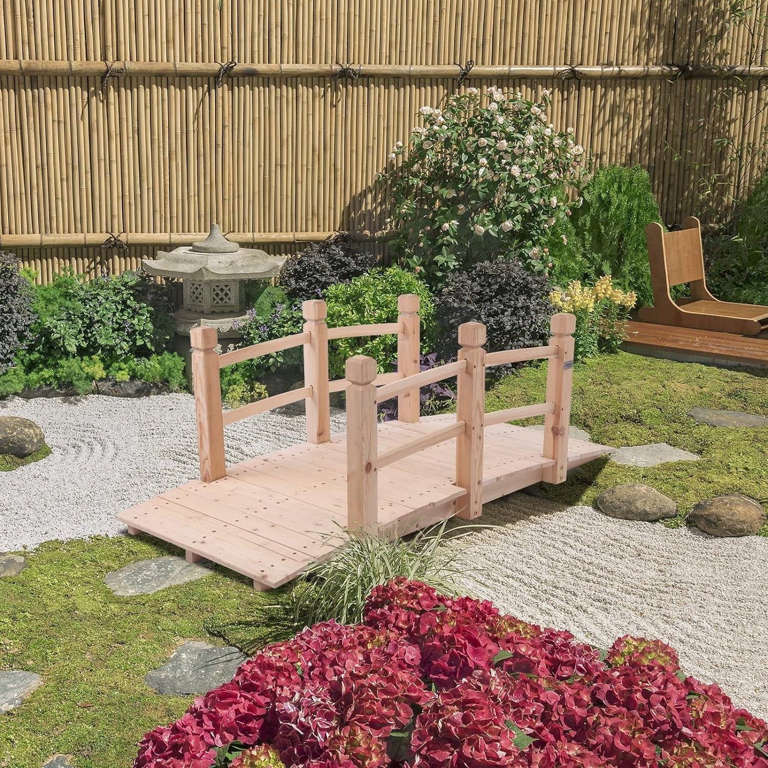 Outdoor Solid Wood 5-Ft Garden Bridge in Natural Wood Finish - Tampa Home & Garden Store