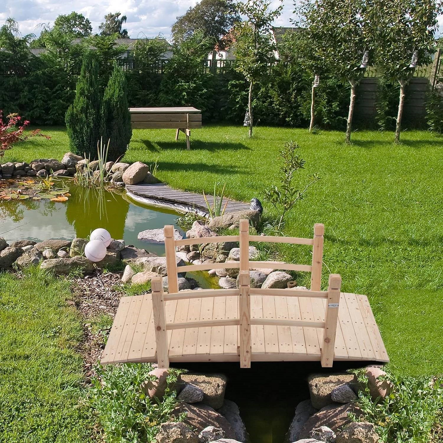 Outdoor Solid Wood 5-Ft Garden Bridge in Natural Wood Finish - Tampa Home & Garden Store
