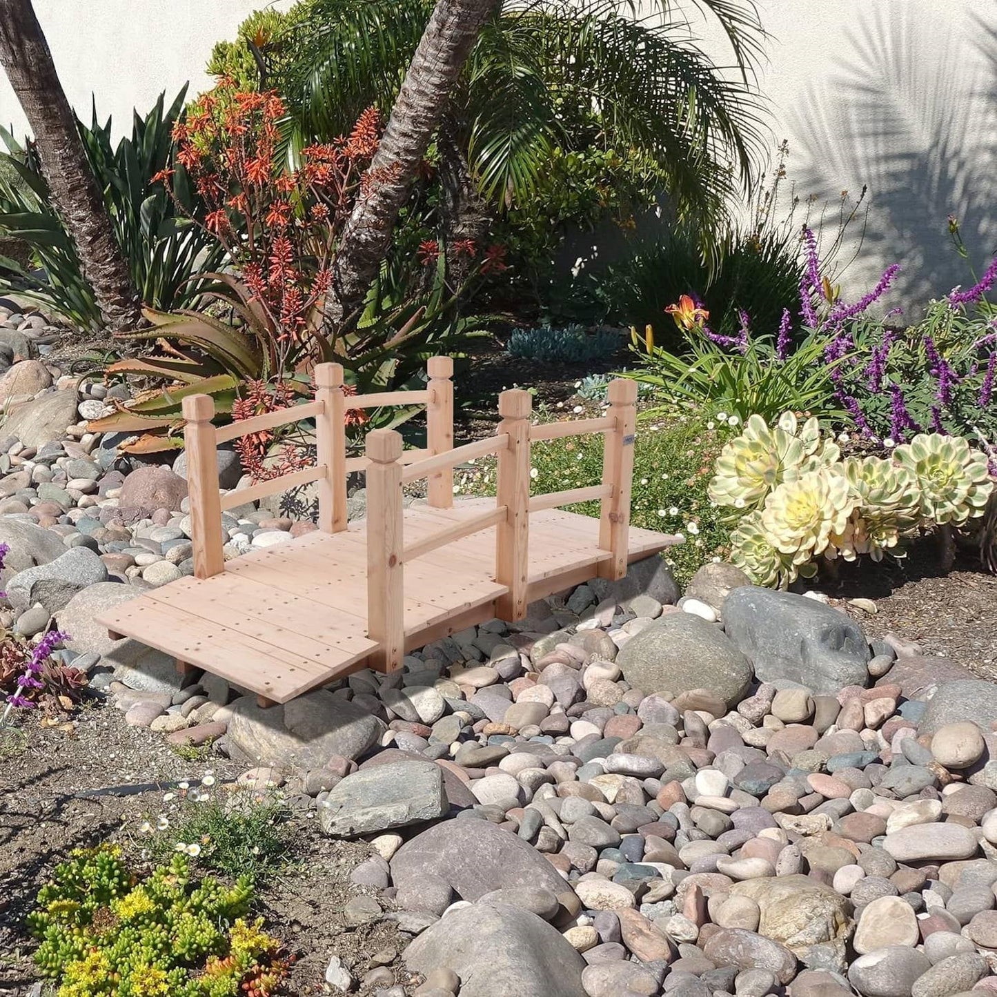 Outdoor Solid Wood 5-Ft Garden Bridge in Natural Wood Finish - Tampa Home & Garden Store