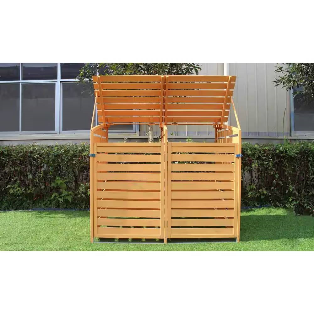 Outdoor Solid Wood Garbage Can Recycle Bin Storage Shed - Holds 2 Trash Bins - Tampa Home & Garden Store