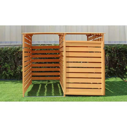 Outdoor Solid Wood Garbage Can Recycle Bin Storage Shed - Holds 2 Trash Bins - Tampa Home & Garden Store