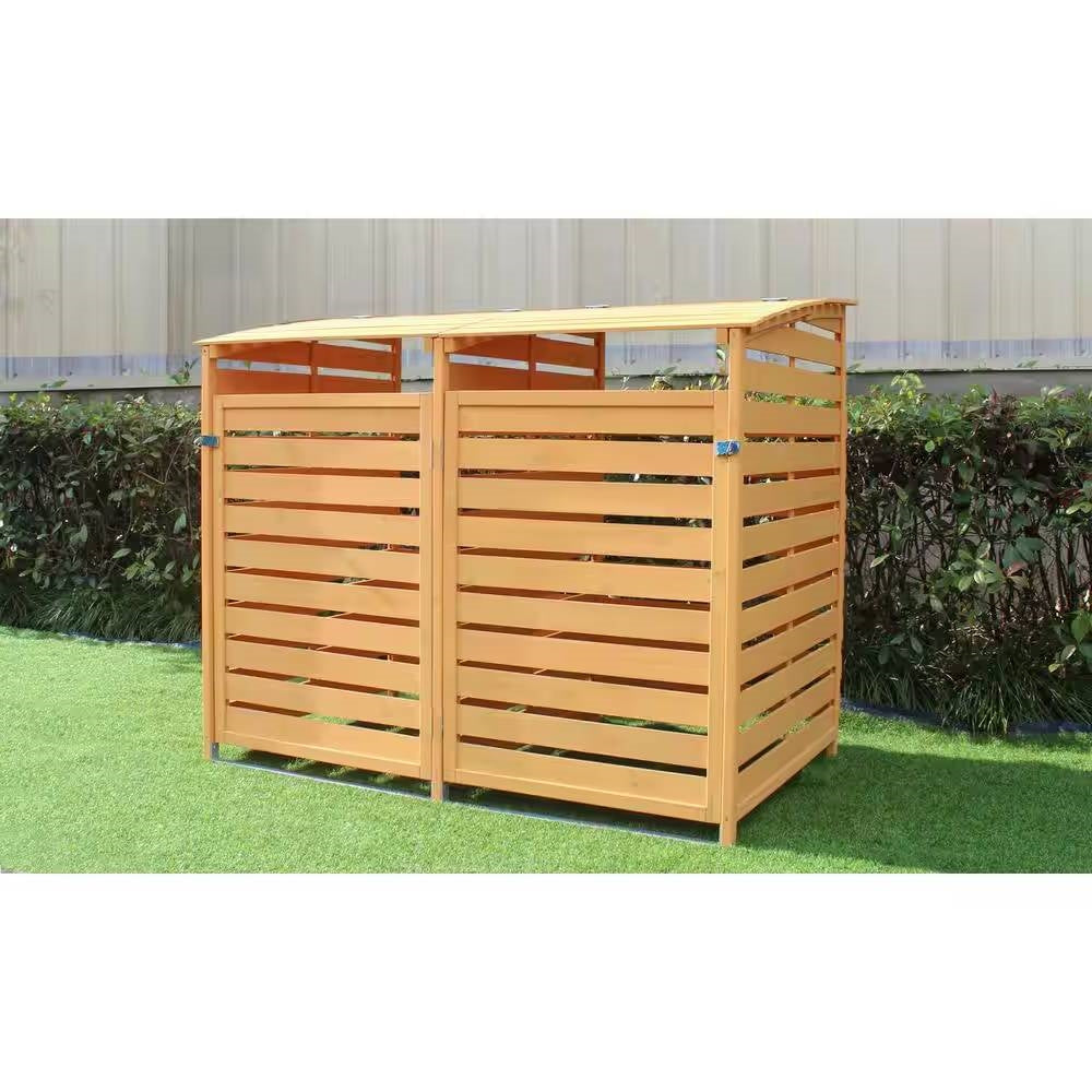 Outdoor Solid Wood Garbage Can Recycle Bin Storage Shed - Holds 2 Trash Bins - Tampa Home & Garden Store