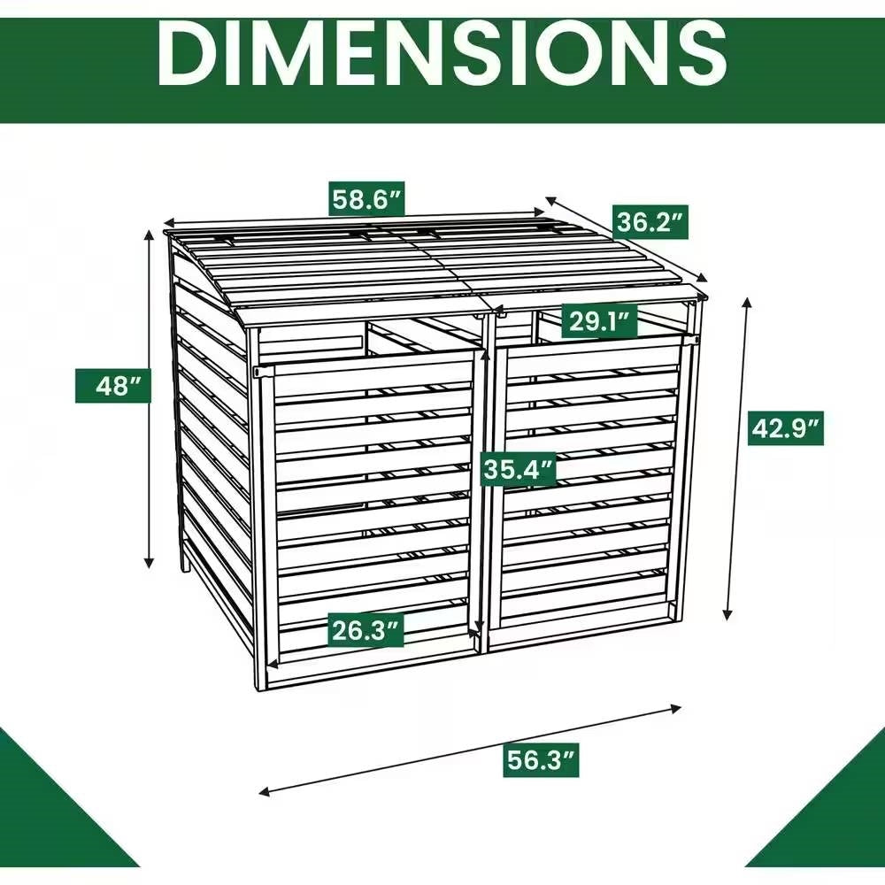 Outdoor Solid Wood Garbage Can Recycle Bin Storage Shed - Holds 2 Trash Bins - Tampa Home & Garden Store