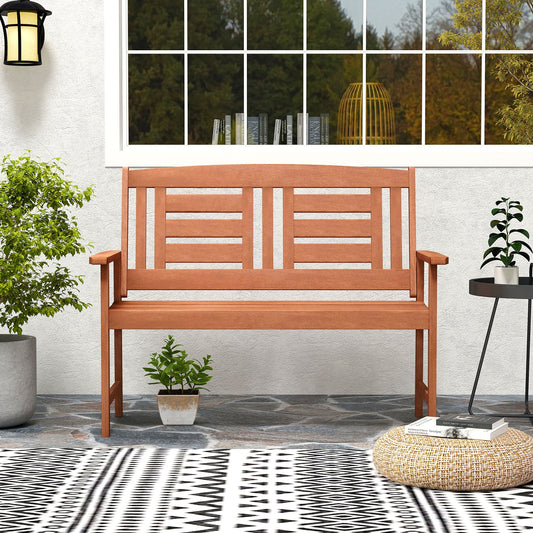 Outdoor Solid Wood Loveseat Hardwood 2-Seat Bench with Inclined Backrest and Slatted Seat - Tampa Home & Garden Store
