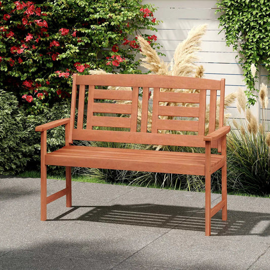 Outdoor Solid Wood Loveseat Hardwood 2-Seat Bench with Inclined Backrest and Slatted Seat - Tampa Home & Garden Store