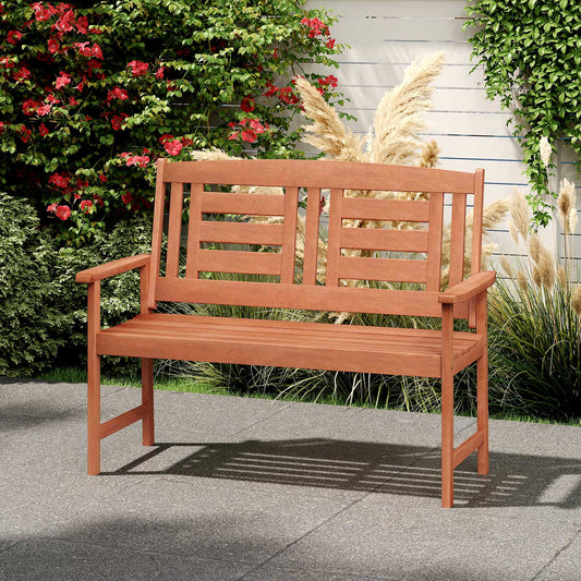 Outdoor Solid Wood Loveseat Hardwood 2-Seat Bench with Inclined Backrest and Slatted Seat - Tampa Home & Garden Store
