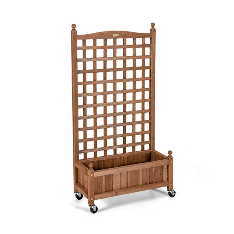 Outdoor Solid Wood Raised Garden Bed Mobile Planter Box with Trellis on Wheels - Tampa Home & Garden Store