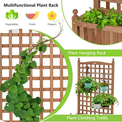 Outdoor Solid Wood Raised Garden Bed Mobile Planter Box with Trellis on Wheels - Tampa Home & Garden Store