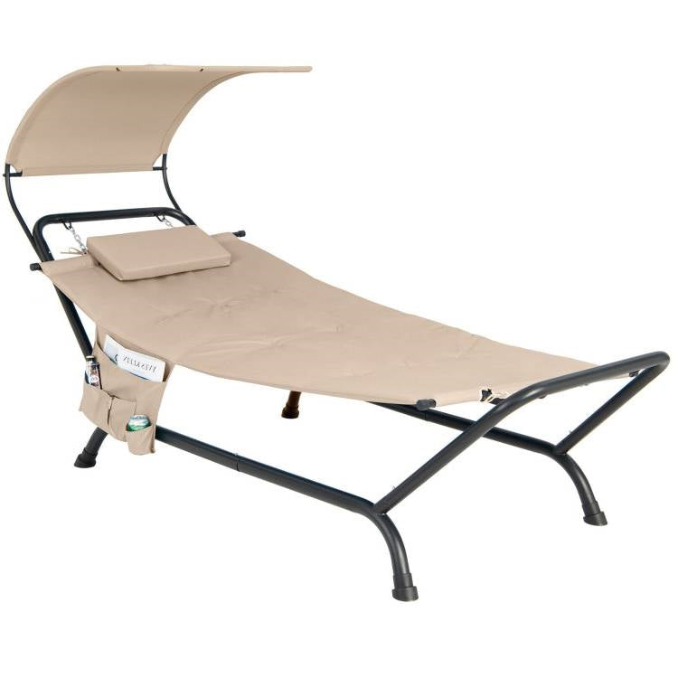 Outdoor Tan Hammock Style Chaise Lounge Chair Cot with Canopy and Storage Bag - Tampa Home & Garden Store