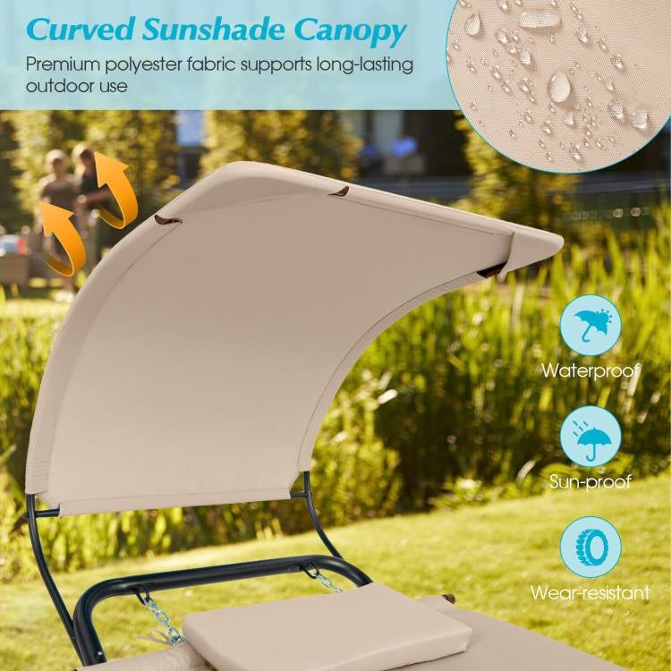 Outdoor Tan Hammock Style Chaise Lounge Chair Cot with Canopy and Storage Bag - Tampa Home & Garden Store