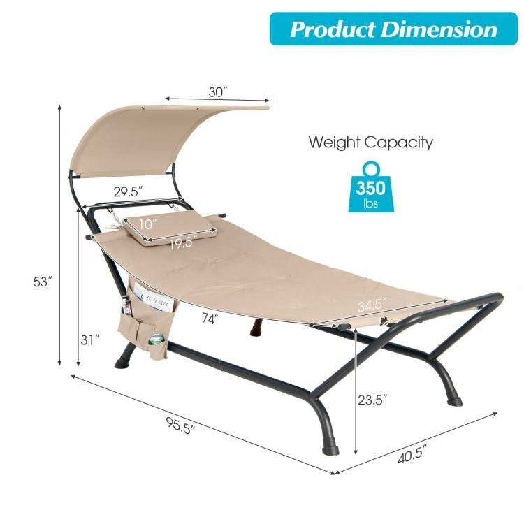 Outdoor Tan Hammock Style Chaise Lounge Chair Cot with Canopy and Storage Bag - Tampa Home & Garden Store