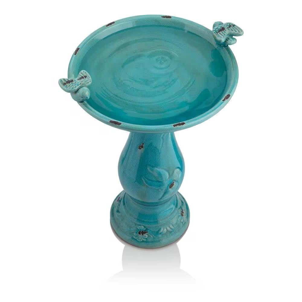 Outdoor Turquoise Blue Ceramic Birdbath - Tampa Home & Garden Store
