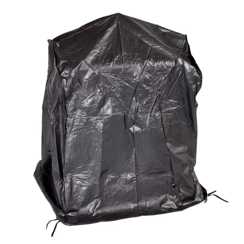 Vinyl outdoor cover for wood-burning patio fireplace; black weatherproof cover with drawstrings on Tampa Home & Garden Store