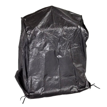 Vinyl outdoor cover for wood-burning patio fireplace; black weatherproof cover with drawstrings on Tampa Home & Garden Store