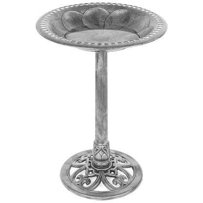 Outdoor Weather Resistant Polyresin Bird Bath in Rustic Aged Silver Finish - Tampa Home & Garden Store