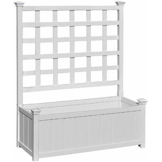 Outdoor White Vinyl Garden Planter Box with Trellis - Tampa Home & Garden Store