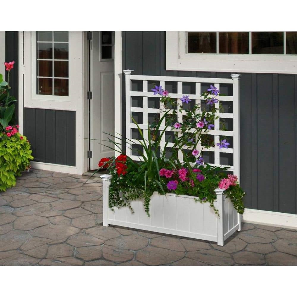 Outdoor White Vinyl Garden Planter Box with Trellis - Tampa Home & Garden Store