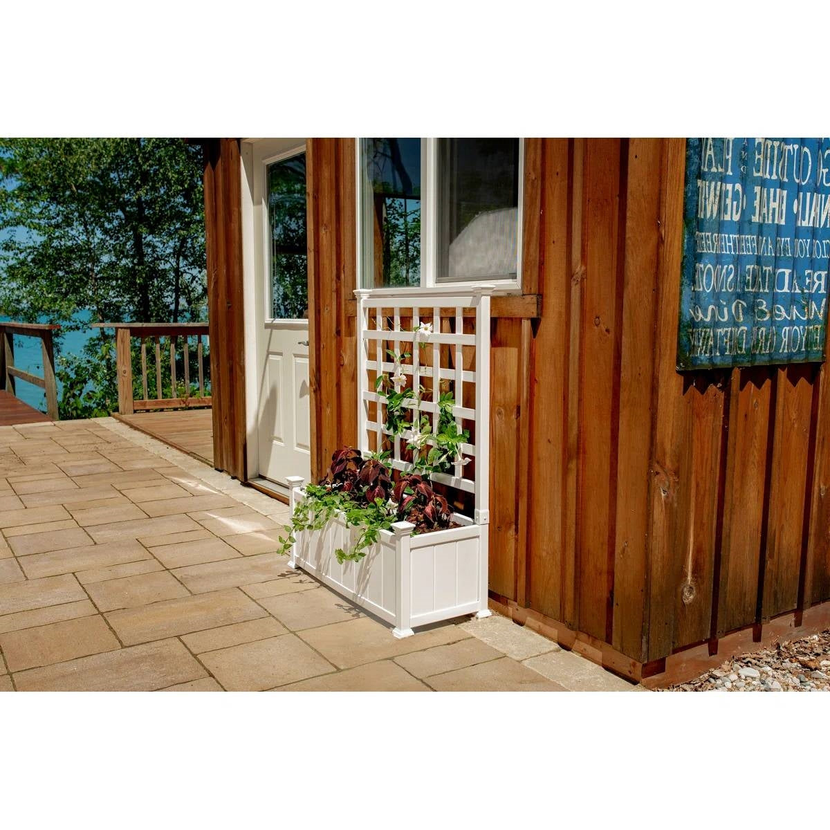Outdoor White Vinyl Garden Planter Box with Trellis - Tampa Home & Garden Store