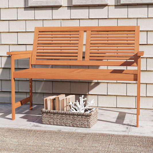Outdoor Wooden Bench 2-Person Patio Bench with Slatted Backrest and Seat - Tampa Home & Garden Store