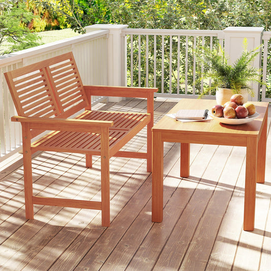 Outdoor Wooden Bench 2-Person Patio Bench with Slatted Backrest and Seat - Tampa Home & Garden Store