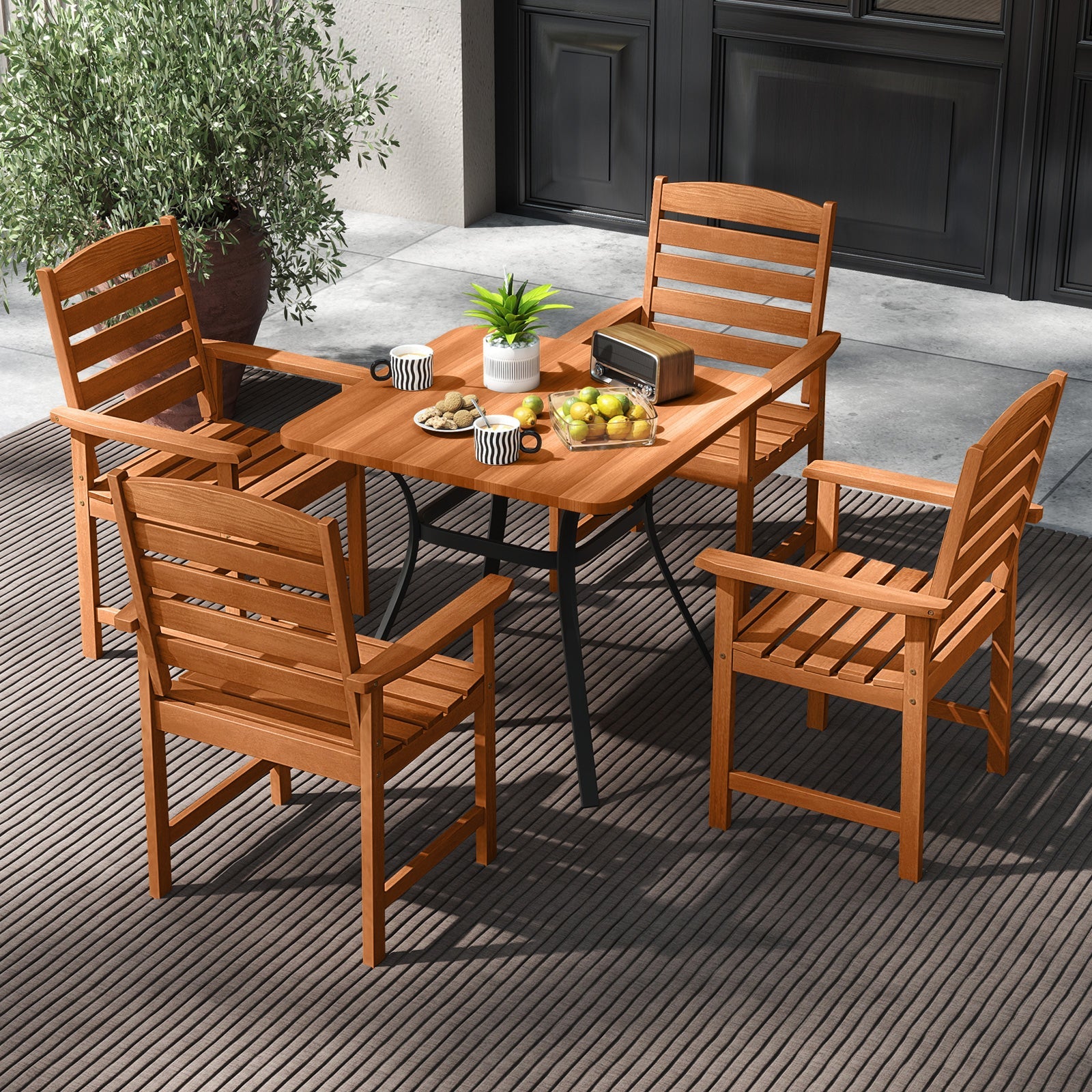 Outdoor Wooden Dining Chairs with Inclined Backrests and Slatted Seats - Tampa Home & Garden Store