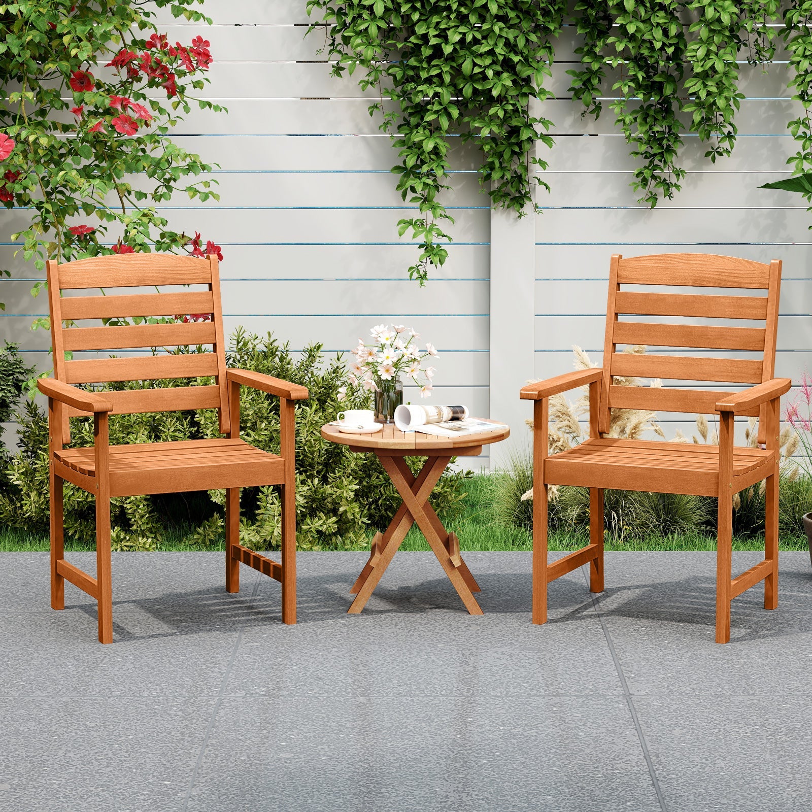 Outdoor Wooden Dining Chairs with Inclined Backrests and Slatted Seats - Tampa Home & Garden Store